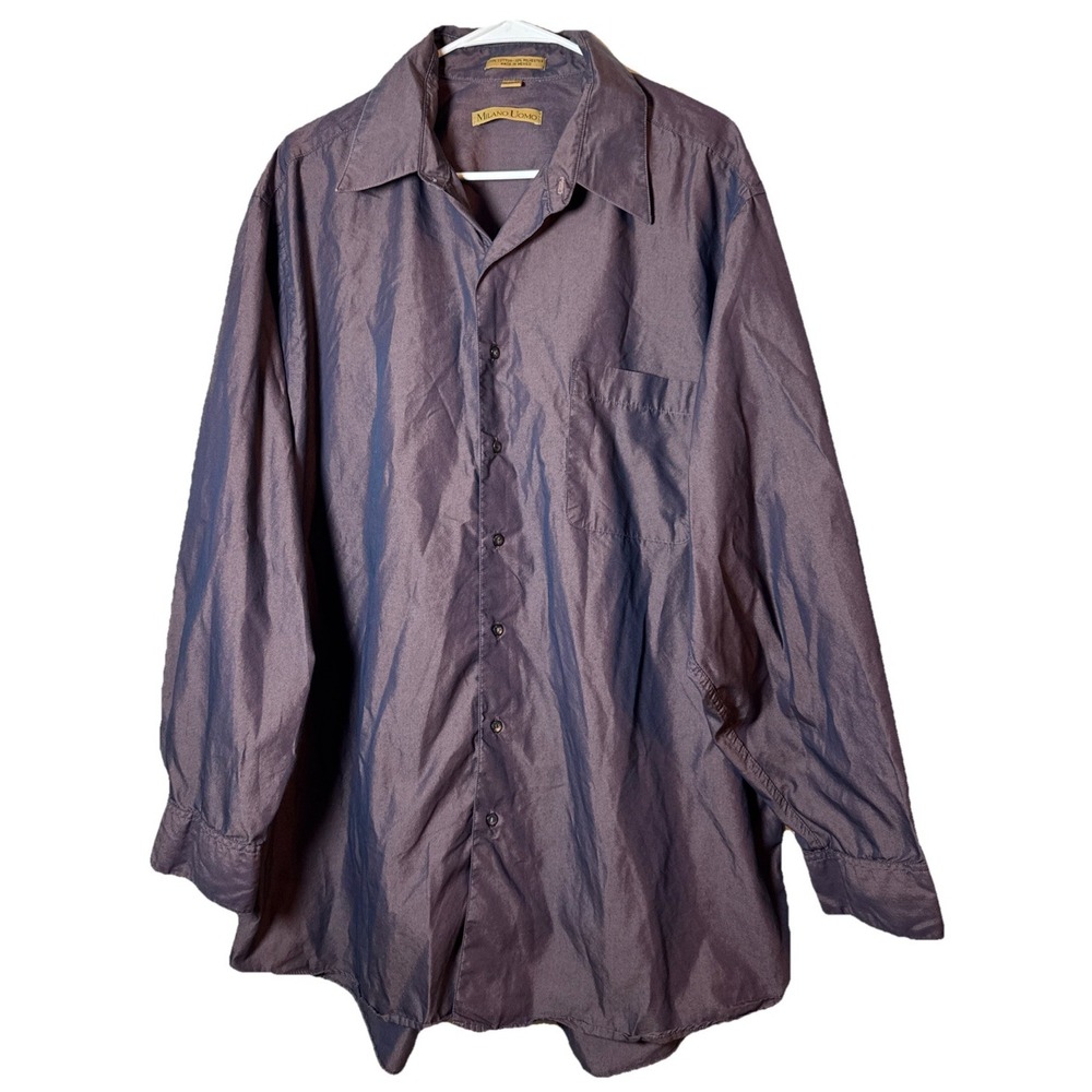 Vintage 80s Milano Uomo Men's 18 34/35 Dusty Purple Dress Shirt Button Front‎